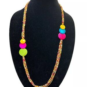 Seed Bead Necklace Boho Multicolor Summer Bright Layered Rainbow